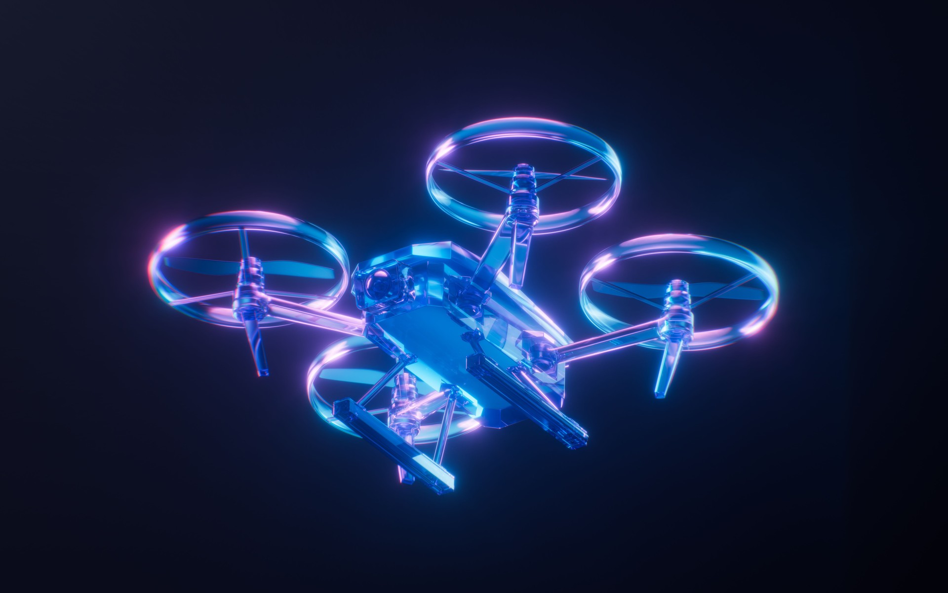 A drone with neon style, 3d rendering.