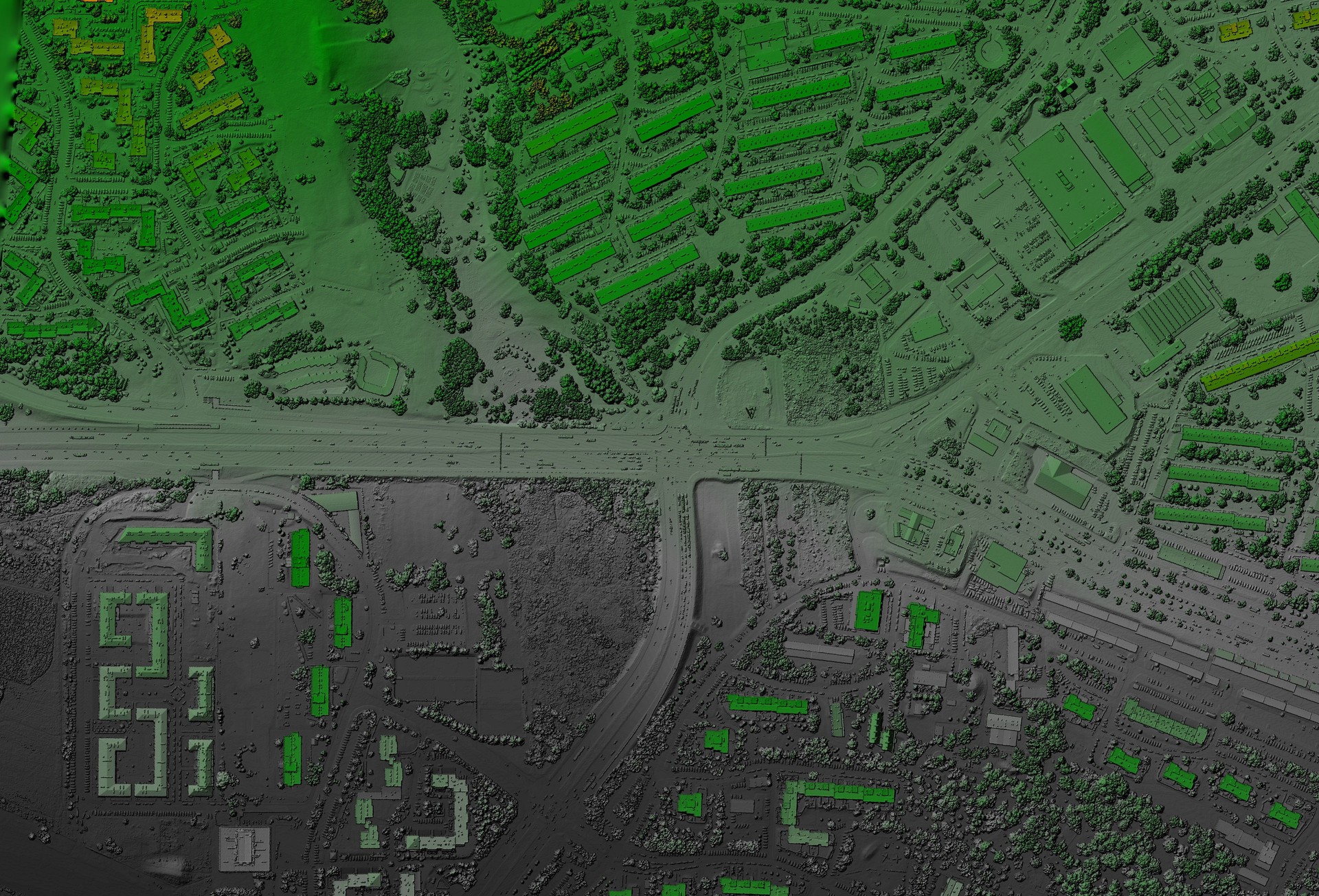 Map of urban city area with coloured geospatial data for GIS usage