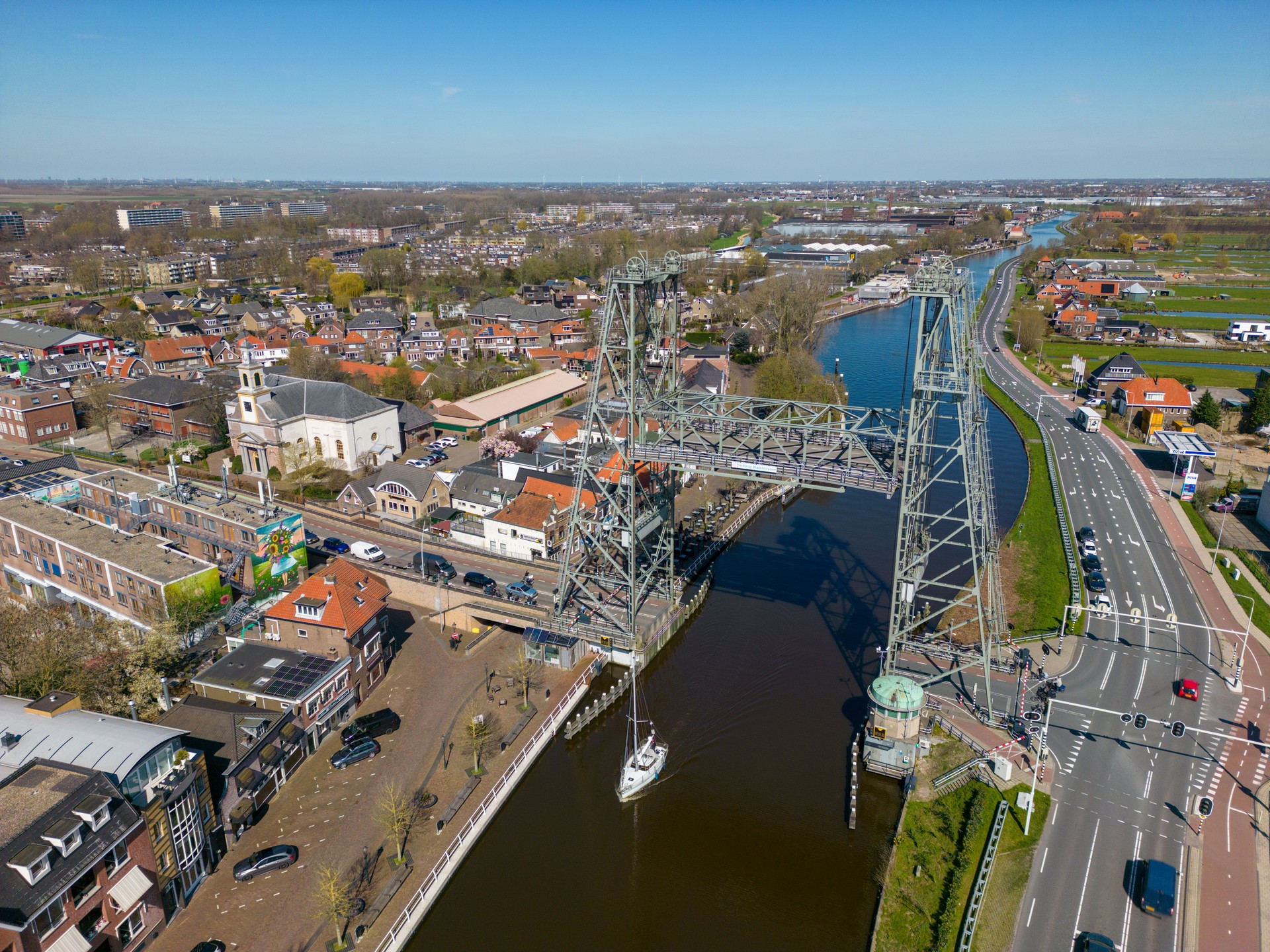 Lift bridge in Waddinxveen by drone